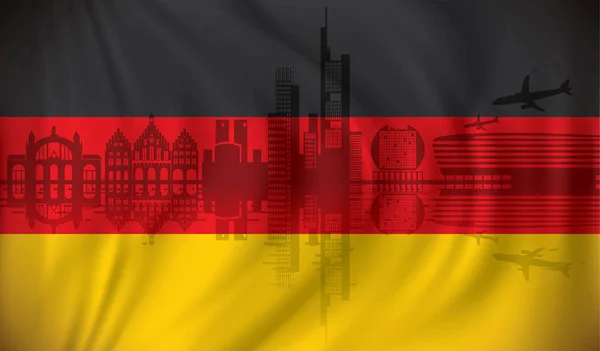 Flagga Tyskland med Frankfurts skyline — Stock vektor