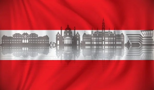 Flagge von Österreich mit Wiener Skyline — Stockvektor