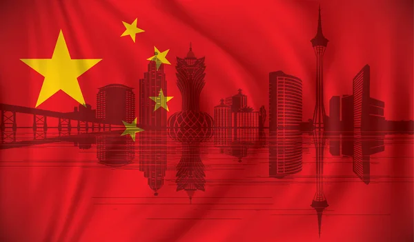 Bandeira da China com horizonte de Macau — Vetor de Stock