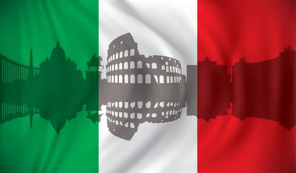 Vlag van Italië met Rome skyline — Stockvector