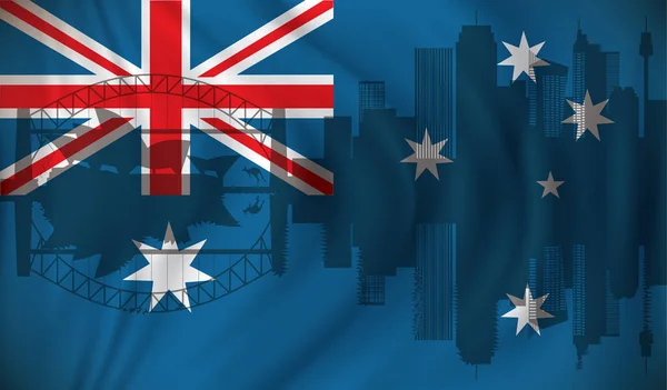Σημαία της Αυστραλίας με ορίζοντα του Σίδνεϊ — Διανυσματικό Αρχείο