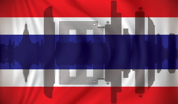 Vlag van Thailand met de skyline van Bangkok — Stockvector