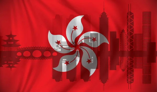 Σημαία του Χονγκ Κονγκ με ορίζοντα — Διανυσματικό Αρχείο
