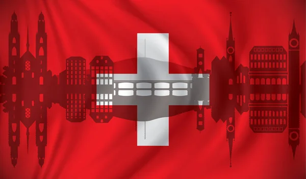 Flag of Switzerland with Zurich skyline — Stock Vector