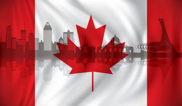 Bandera de Canadá con horizonte de Montreal — Vector de stock