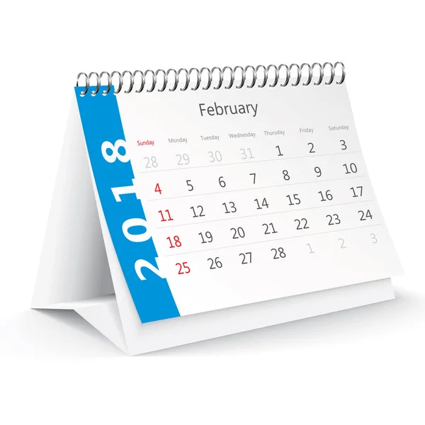 Februar 2018 Schreibtischkalender — Stockvektor