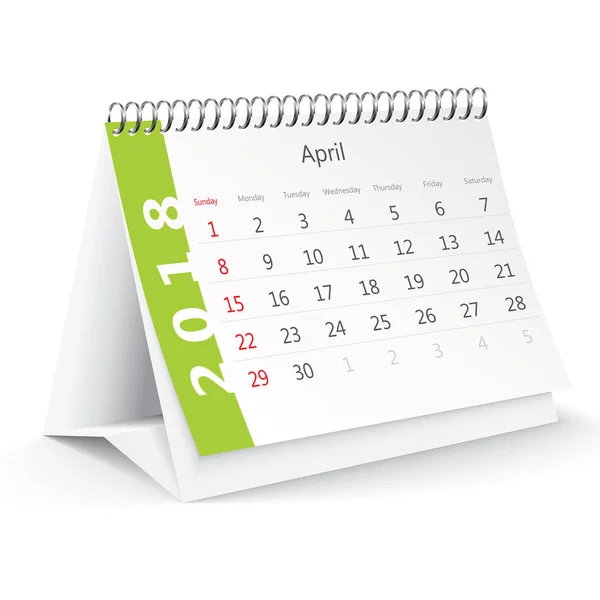 Abril 2018 calendário de mesa — Vetor de Stock