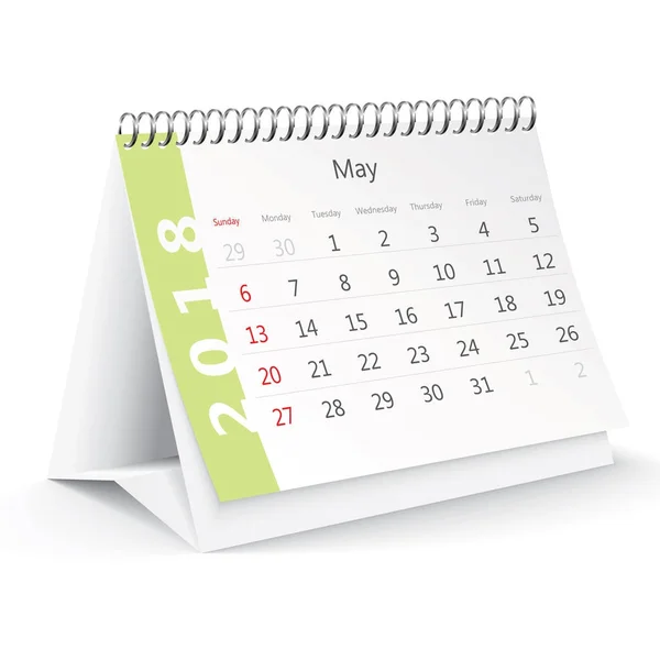 Maj 2018 skrivbord Kalender — Stock vektor