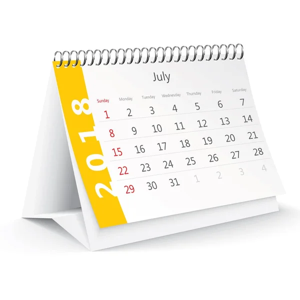 Kalendarz stojący lipca 2018 r. — Wektor stockowy