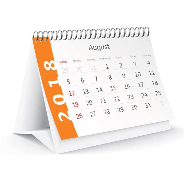 Augustus 2018 bureaukalender — Stockvector