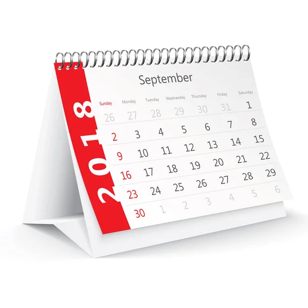 Září 2018 stolní kalendář — Stockový vektor