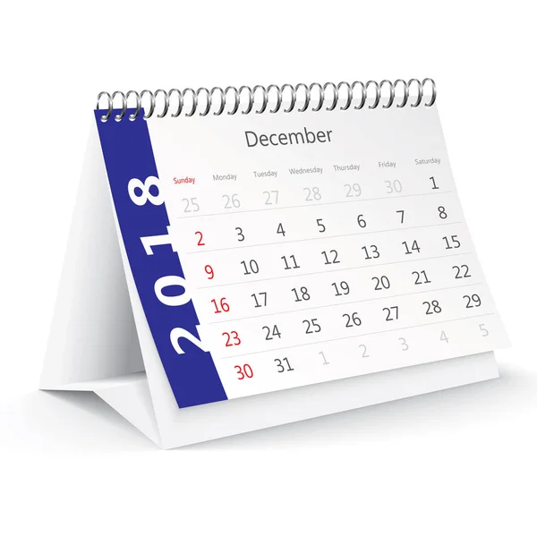 Diciembre 2018 calendario de escritorio — Vector de stock