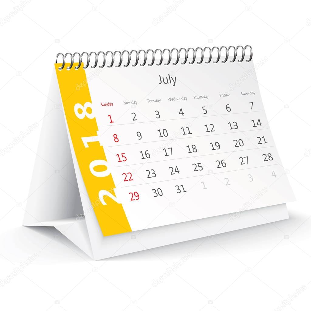 July 2018 desk calendar