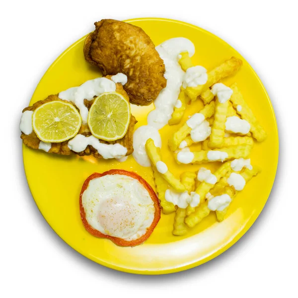 Deliciosa Comida Con Papas Fritas Aisladas Sobre Fondo Transparente —  Fotos de Stock