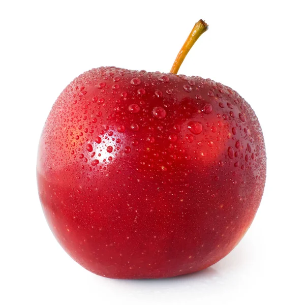 Rött Äpple Med Vattendroppar Isolerad Vit Bakgrund — Stockfoto