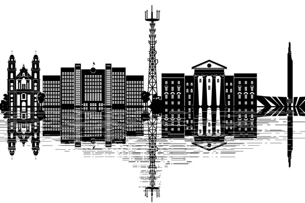 Minsk Skyline Ilustração Vetorial Preto Branco — Vetor de Stock