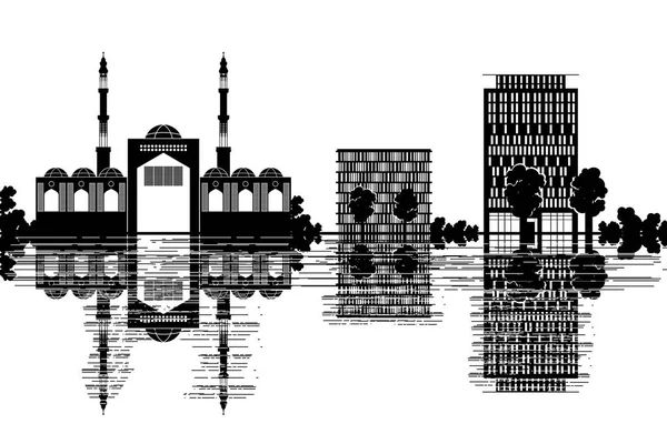 Kabul Skyline Ilustración Vectorial Blanco Negro — Vector de stock