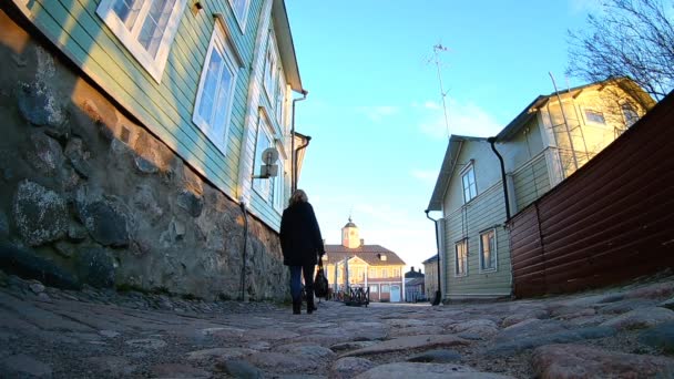 Le vecchie case di città in Porvoo, Finlandia — Video Stock