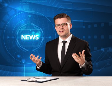 Tehnology backg haberlerle söylüyorum Modern televizyon sunucusu