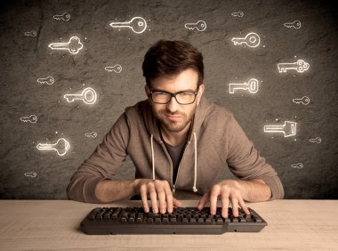 Hacker inek adam ile çizilmiş parola anahtar taşı