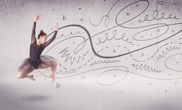 Bailarina de ballet realizando danza artística con líneas y flechas —  Fotos de Stock