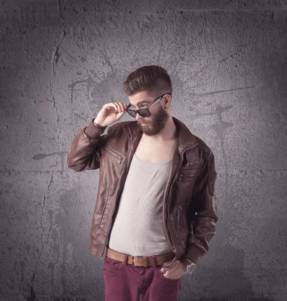 Stylish male with beard and sunglasses — Stock Photo, Image