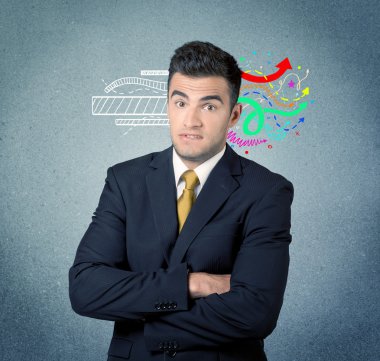 Mutlu yaratıcı iş adamı çizim ile