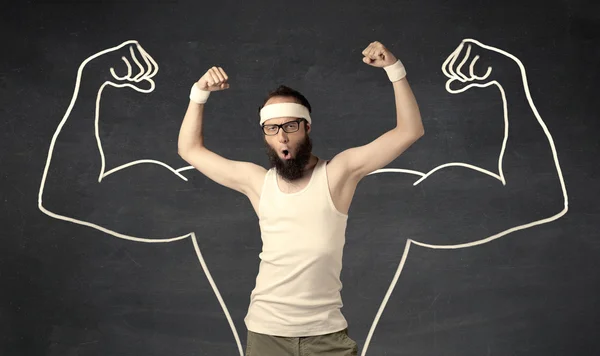 Young weak man with drawn muscles — Stock Photo, Image