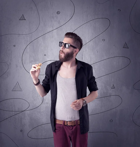 Hipster gars avec barbe et caméra vintage — Photo