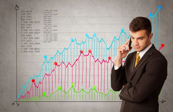 Färgglada diagram med siffror och affärsman — Stockfoto