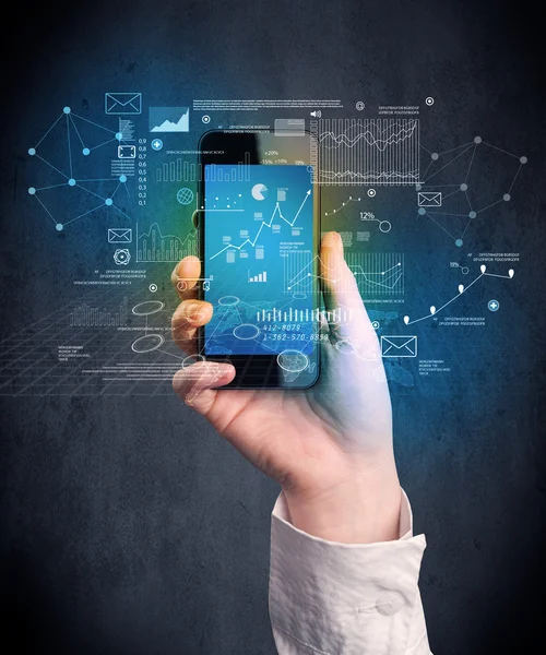 El ele tutuşan akıllı telefon.