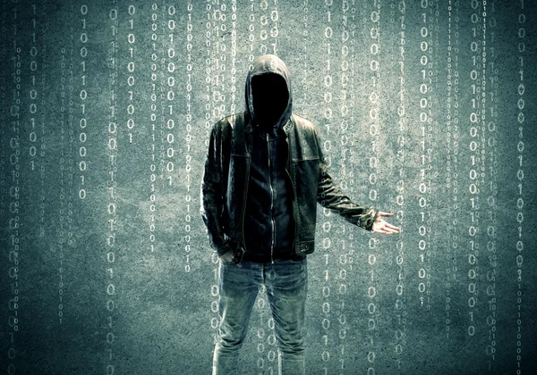 Злий таємничий хакер з цифрами — стокове фото
