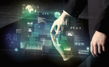 Teknoloji ICO ile etkileşimli modern Resepsiyon dokunmadan işadamı