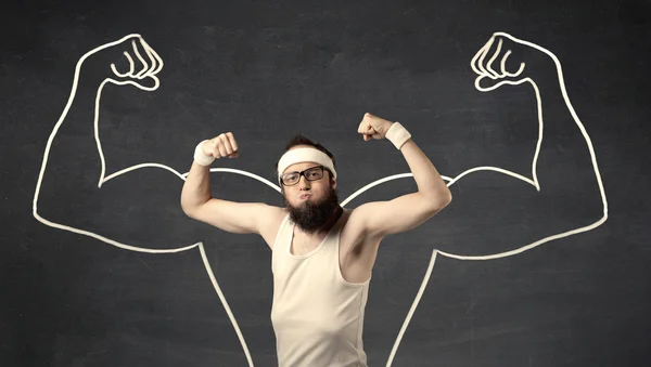 Young weak man with drawn muscles — Stock Photo, Image