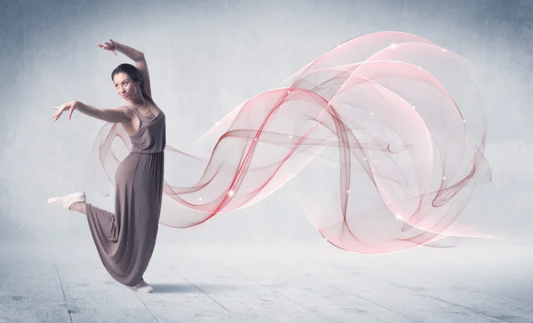 Dancing ballet performance artist with abstract swirl — Stock Photo, Image