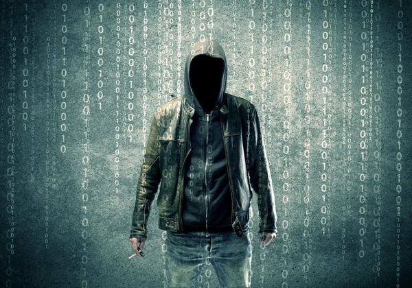 Enfadado hacker misterioso con números —  Fotos de Stock