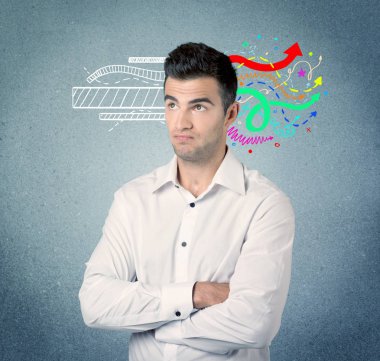 Mutlu yaratıcı iş adamı çizim ile