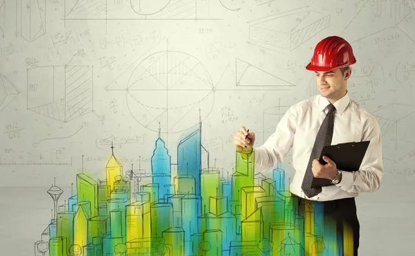 Business architect sketching a cityscape — Stock Photo, Image