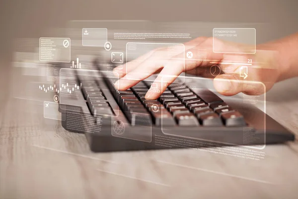 Mão tocando teclado com botões de alta tecnologia — Fotografia de Stock