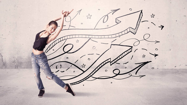 Street dancer with arrows and stars