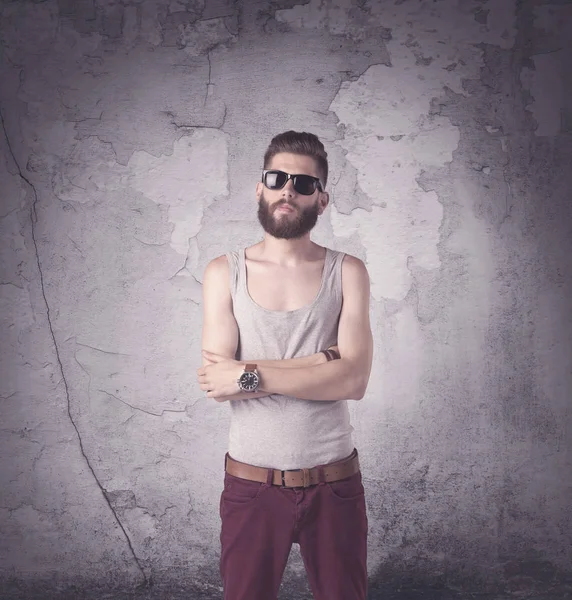 Handsome hipster in fashion clothing — Stock Photo, Image