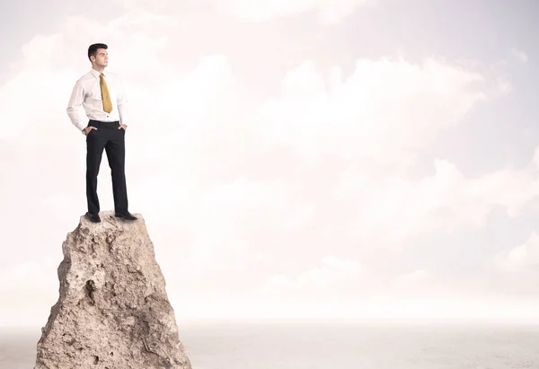 Happy businessman standing on cliff — Stock Photo, Image