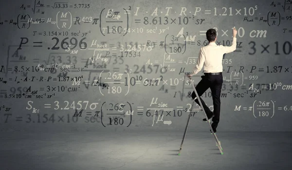 Man calculating from ladder