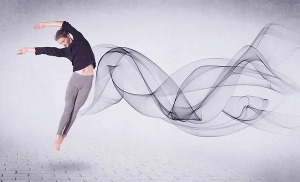 Modern balerin soyut girdaplarla dans ediyor. — Stok fotoğraf