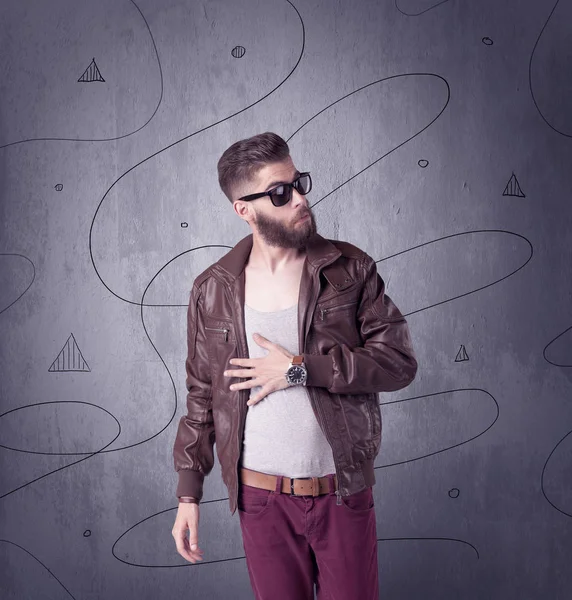 Hipster srác szakállal és vintage kamerával — Stock Fotó