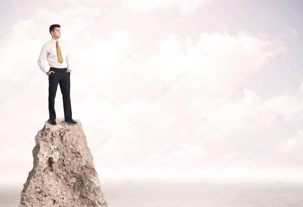 Happy businessman standing on cliff