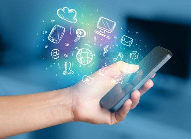 El smartphone Medya simgeler ile tutarak 