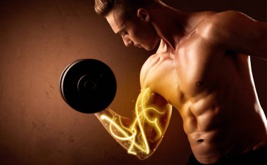 Üzerinde pazı kas vücut Oluşturucu enerji ile Halter ışıklar