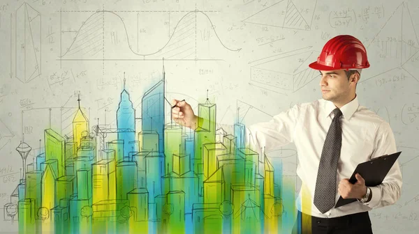 Business architect sketching a cityscape — Stock Photo, Image