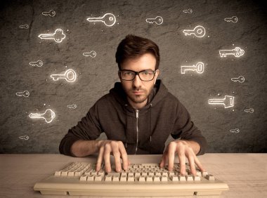 Hacker inek adam ile çizilmiş parola anahtar taşı